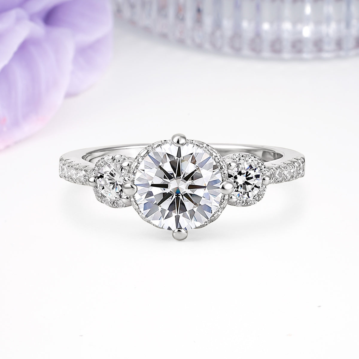 Luxurious and Dazzling 4 Prong Round Cut Lab Diamond Engagement Ring - Additional view
