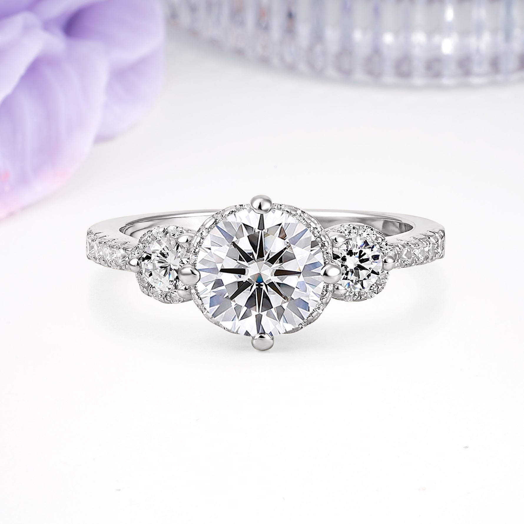 Luxurious and Dazzling 4 Prong Round Cut Lab Diamond Engagement Ring - Additional view