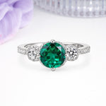 Luxurious and Dazzling 4 Prong Round Cut Emerald Engagement Ring - Additional view