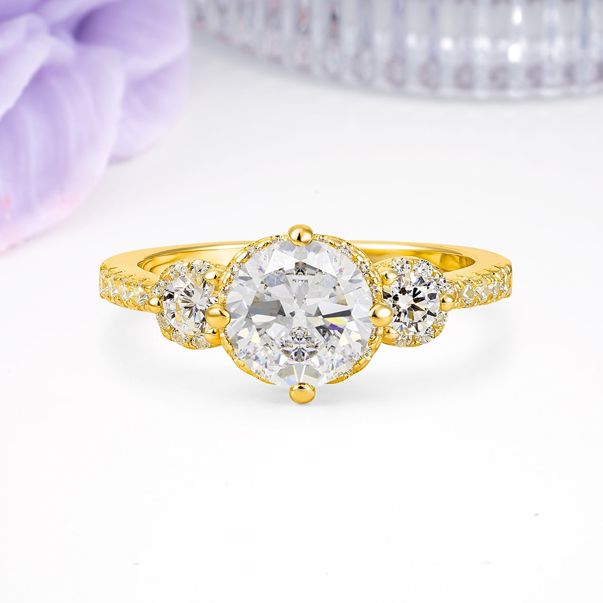 Luxurious and Dazzling 4 Prong Round Cut Moissanite Engagement Ring - Additional view