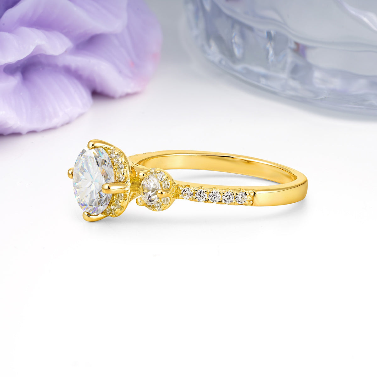 Luxurious and Dazzling 4 Prong Round Cut Moissanite Engagement Ring - Additional view