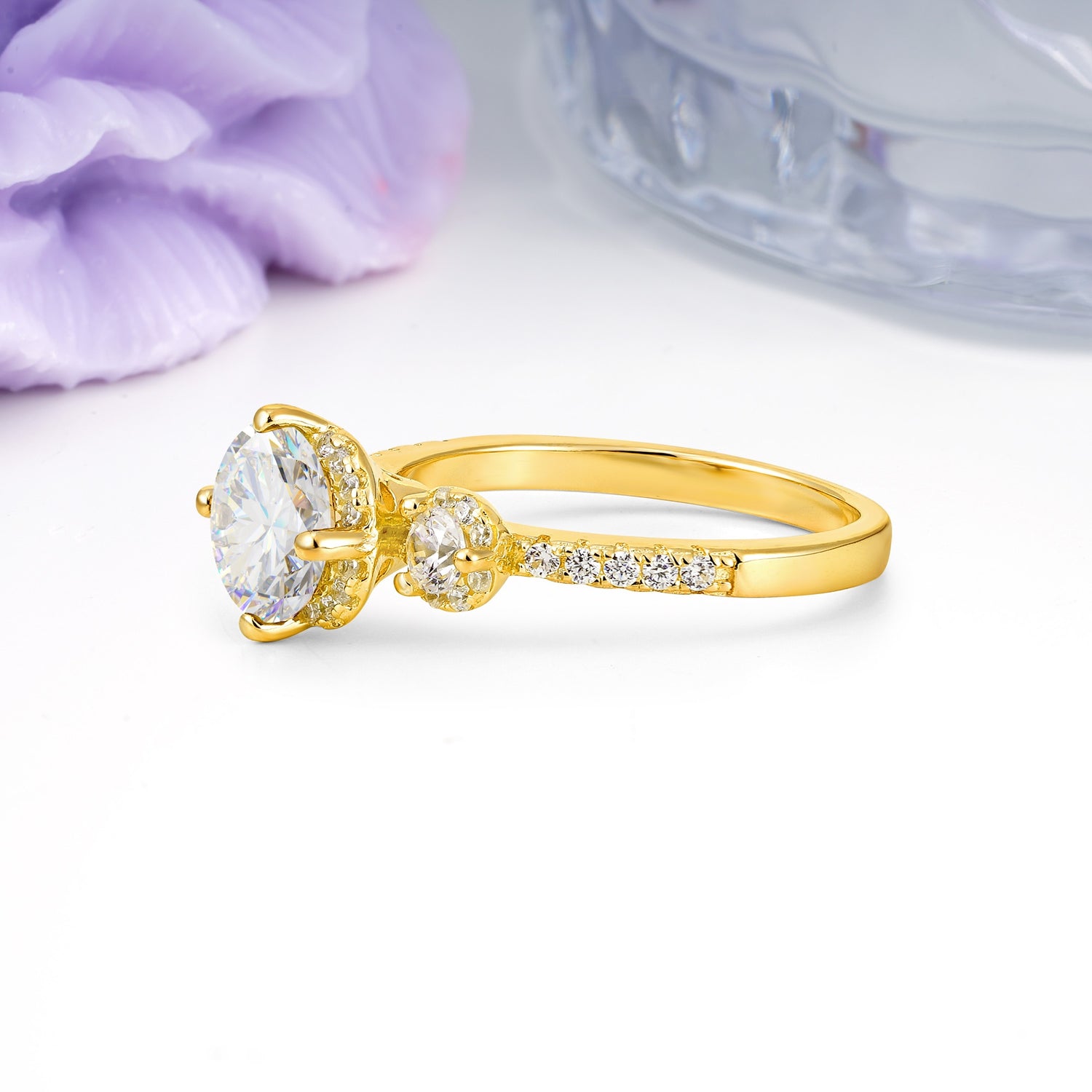 Luxurious and Dazzling 4 Prong Round Cut Moissanite Engagement Ring - Additional view