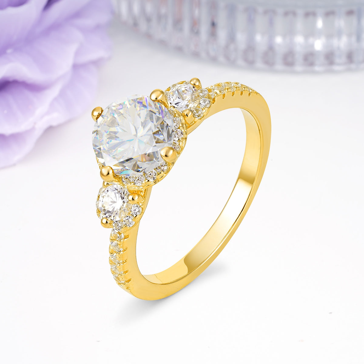 Luxurious and Dazzling 4 Prong Round Cut Moissanite Engagement Ring - Additional view