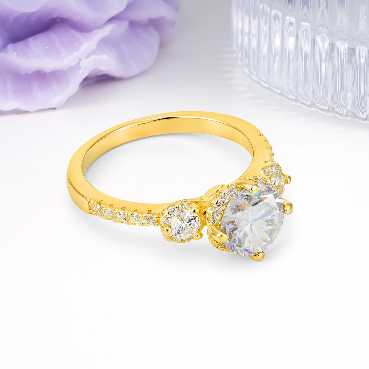 Luxurious and Dazzling 4 Prong Round Cut Moissanite Engagement Ring - Additional view