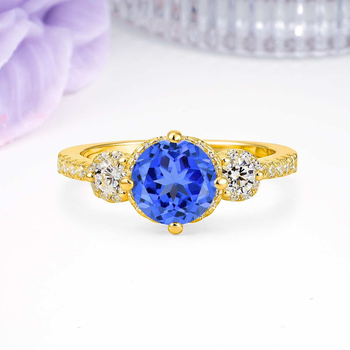 Luxurious and Dazzling 4 Prong Round Cut Sapphire Engagement Ring - Additional view