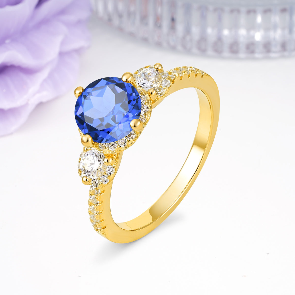 Luxurious and Dazzling 4 Prong Round Cut Sapphire Engagement Ring - Additional view