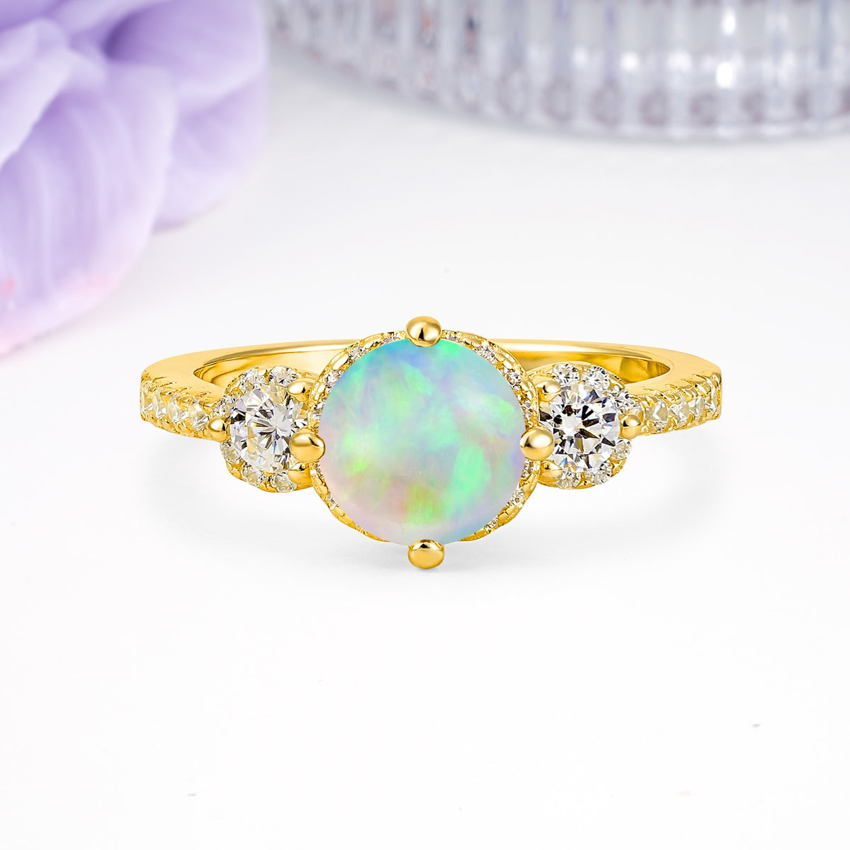 Luxurious and Dazzling 4 Prong Round Cut Fire Opal Engagement Ring - Additional view