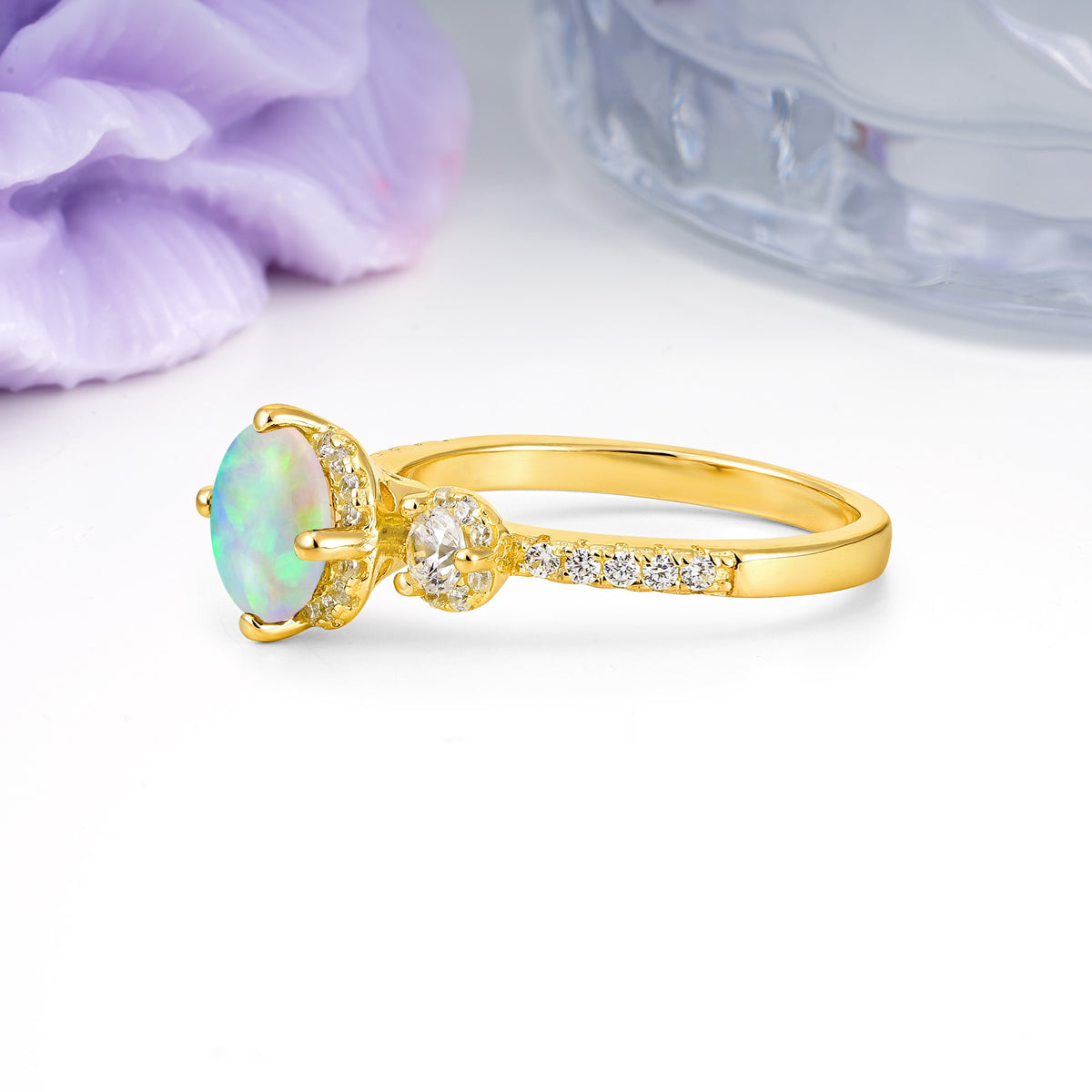 Luxurious and Dazzling 4 Prong Round Cut Fire Opal Engagement Ring - Additional view