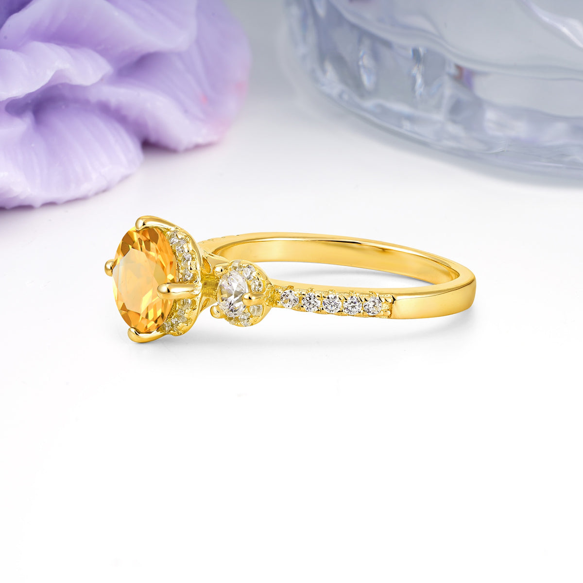 Luxurious and Dazzling 4 Prong Round Cut Citrine Engagement Ring - Additional view
