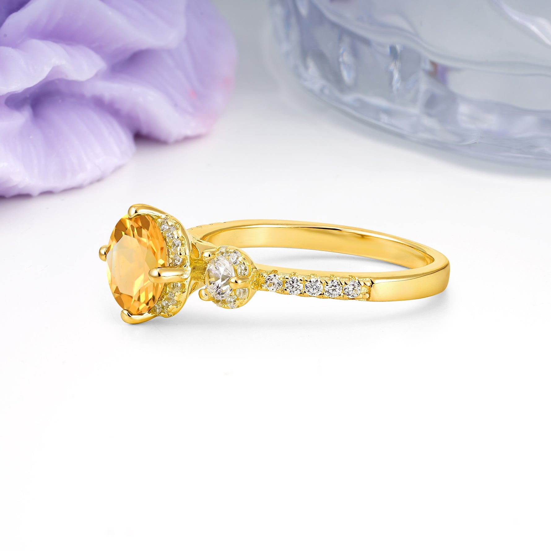 Luxurious and Dazzling 4 Prong Round Cut Citrine Engagement Ring - Additional view