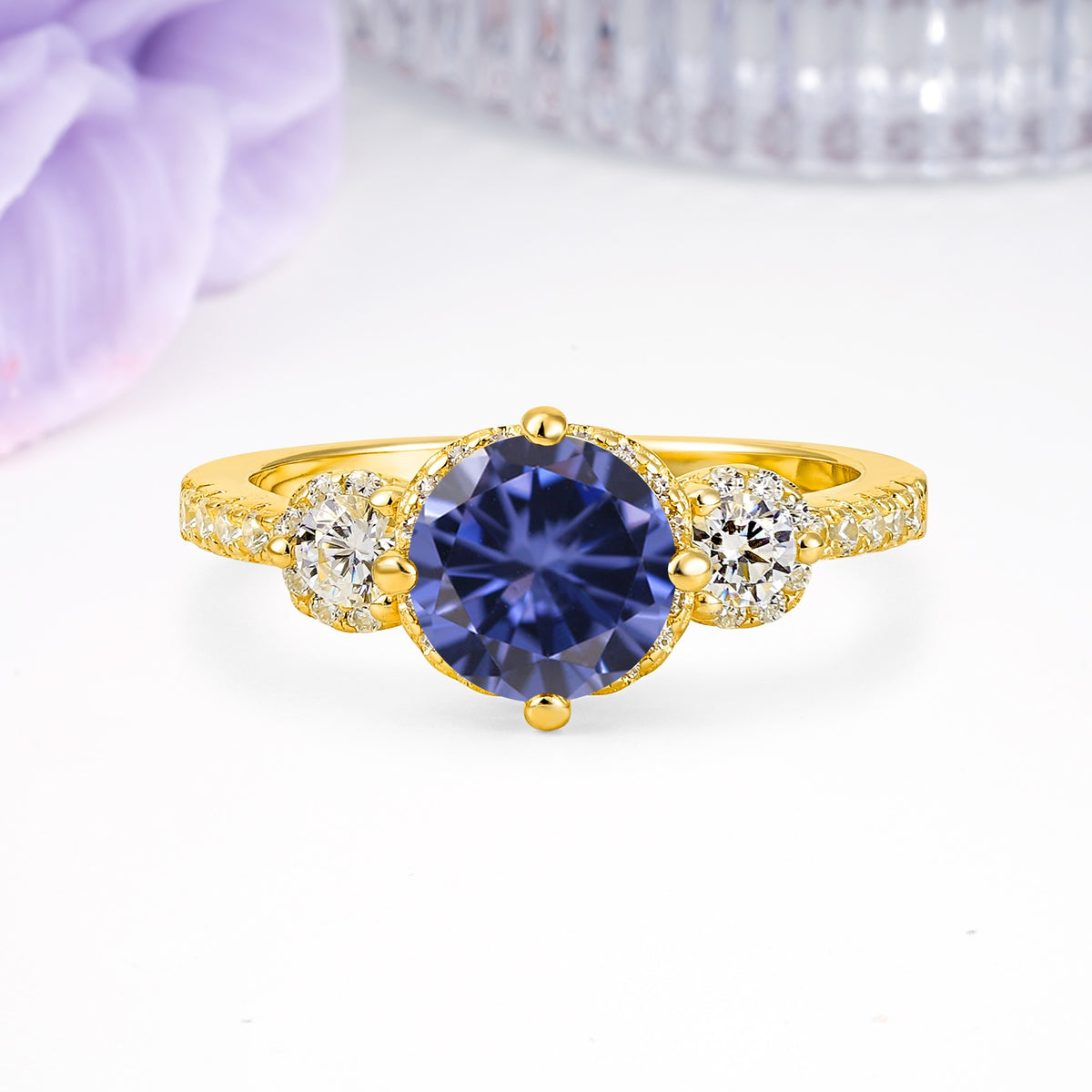 Luxurious and Dazzling 4 Prong Round Cut Tanzanite Engagement Ring - Additional view