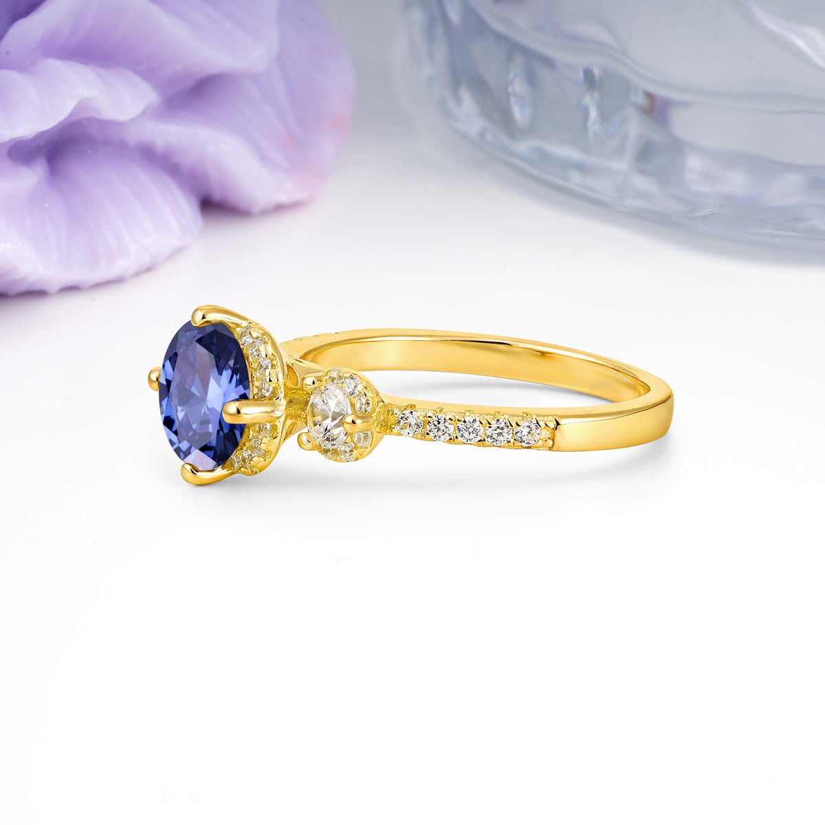 Luxurious and Dazzling 4 Prong Round Cut Tanzanite Engagement Ring - Additional view