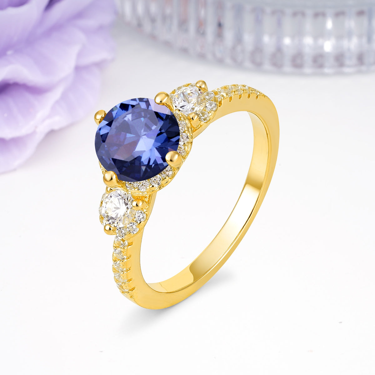 Luxurious and Dazzling 4 Prong Round Cut Tanzanite Engagement Ring - Additional view