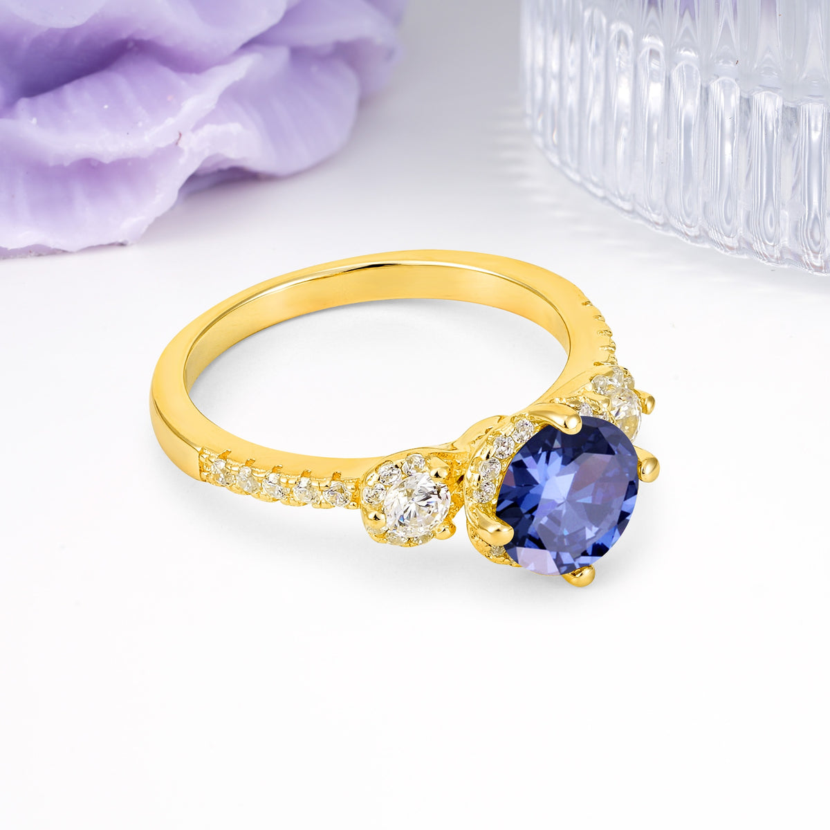 Luxurious and Dazzling 4 Prong Round Cut Tanzanite Engagement Ring - Additional view