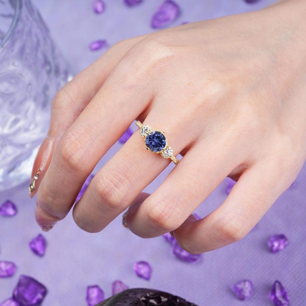 Luxurious and Dazzling 4 Prong Round Cut Tanzanite Engagement Ring