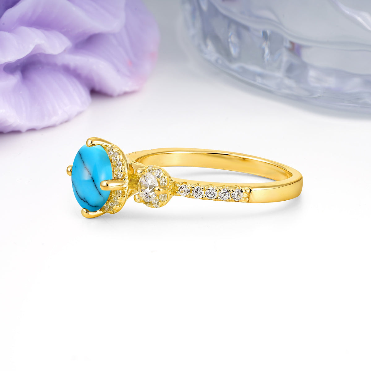 Luxurious and Dazzling 4 Prong Round Cut Turquoise Engagement Ring - Additional view