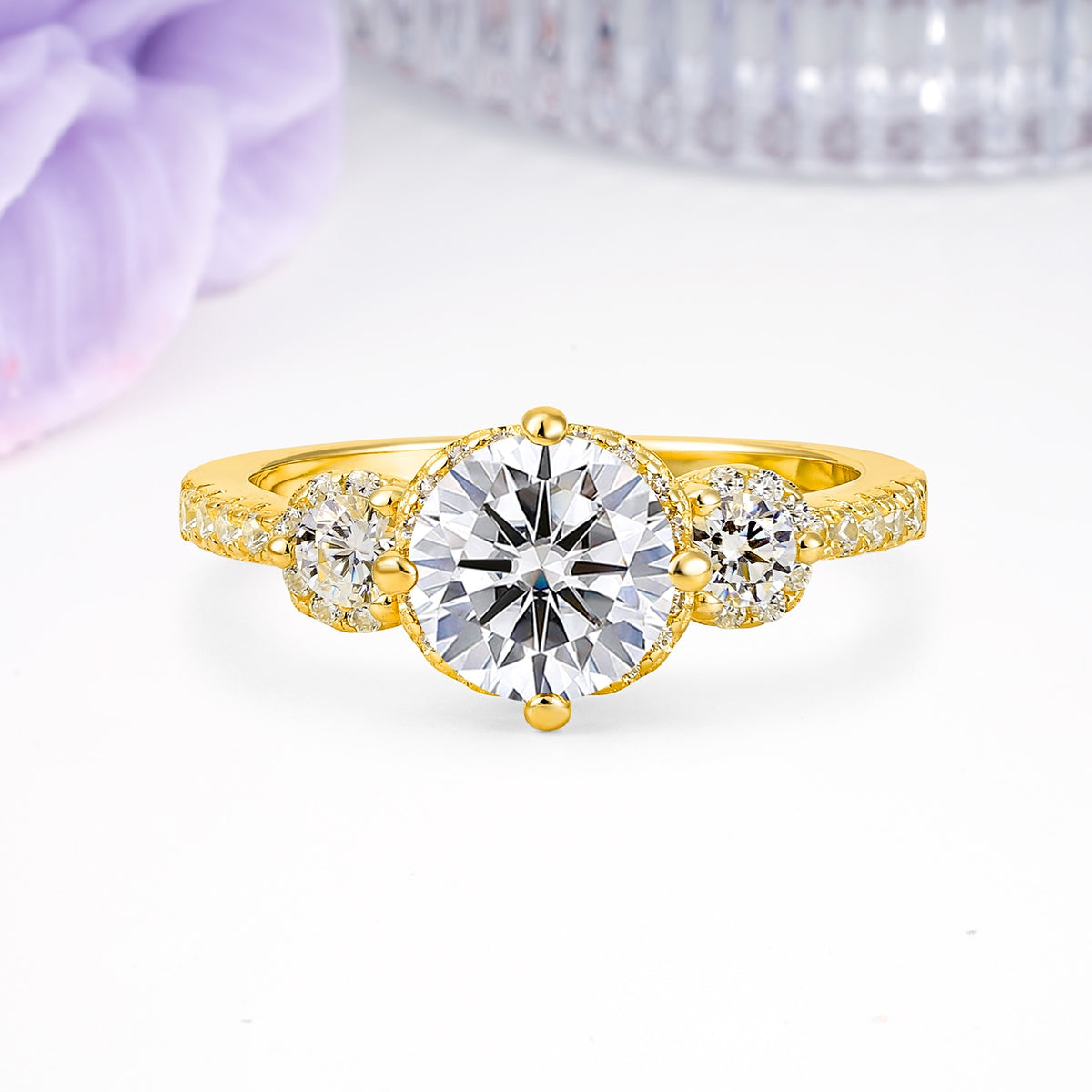 Luxurious and Dazzling 4 Prong Round Cut Lab Diamond Engagement Ring - Additional view