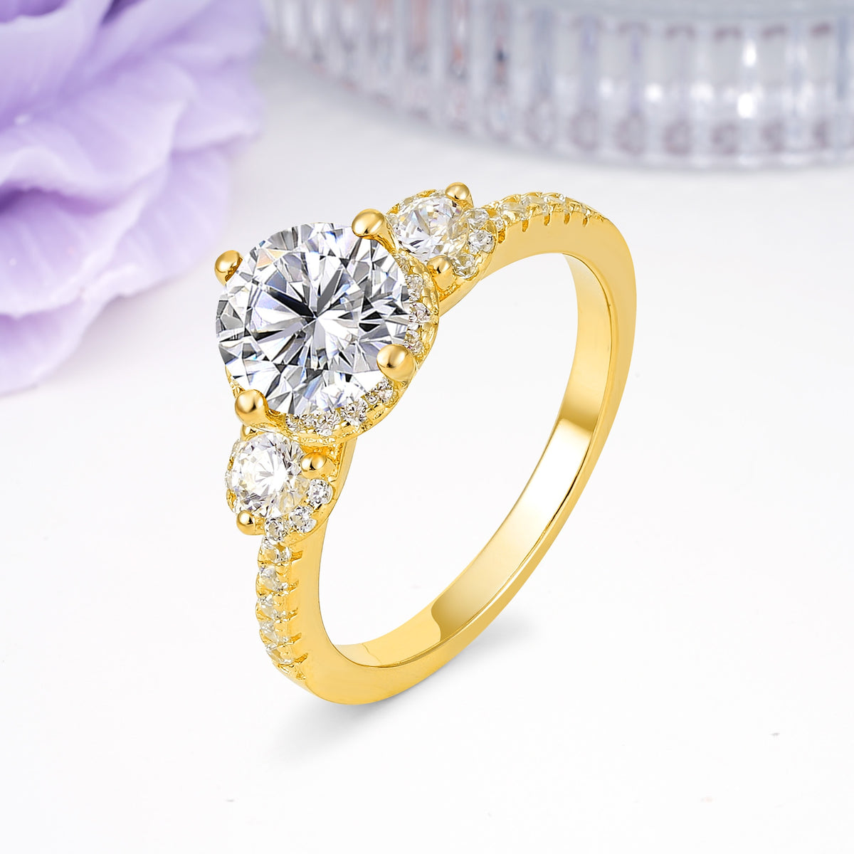 Luxurious and Dazzling 4 Prong Round Cut Lab Diamond Engagement Ring - Additional view