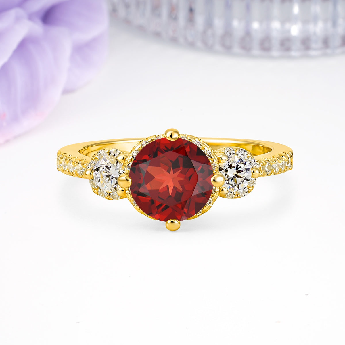 Luxurious and Dazzling 4 Prong Round Cut Garnet Engagement Ring - Additional view