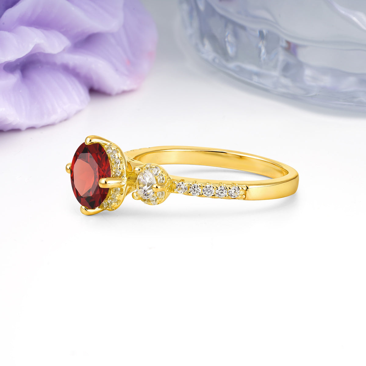 Luxurious and Dazzling 4 Prong Round Cut Garnet Engagement Ring - Additional view