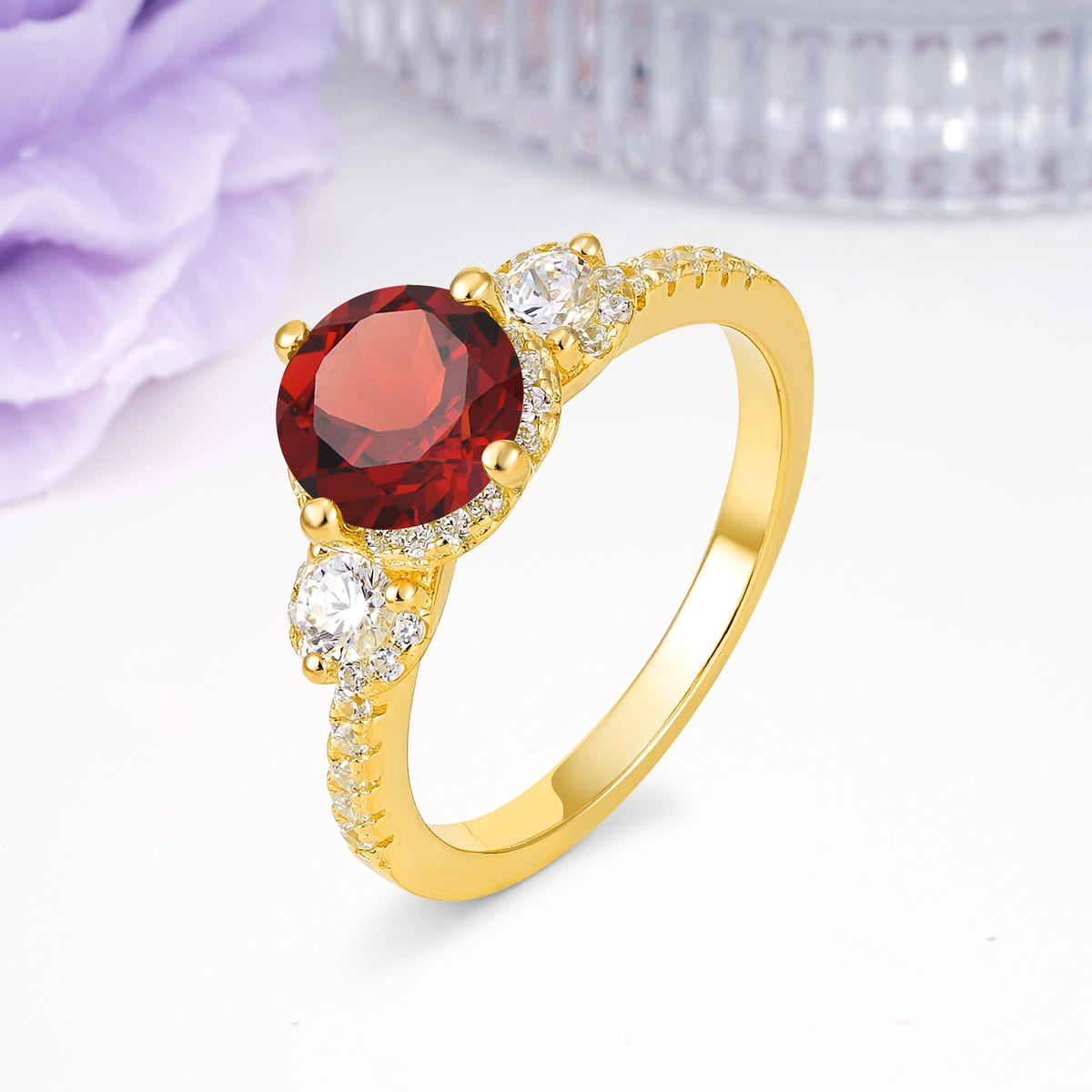 Luxurious and Dazzling 4 Prong Round Cut Garnet Engagement Ring - Additional view