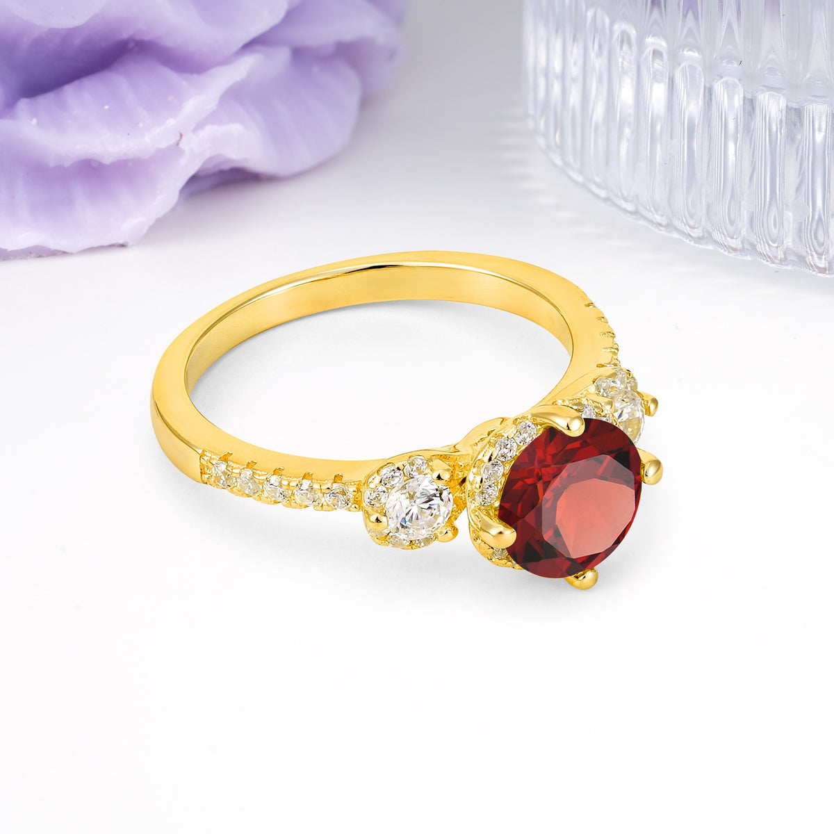 Luxurious and Dazzling 4 Prong Round Cut Garnet Engagement Ring - Additional view