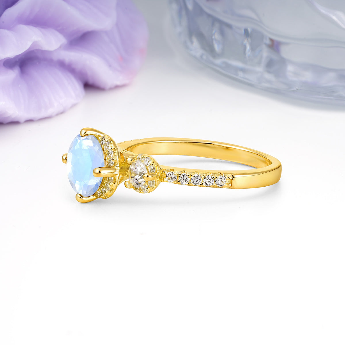 Luxurious and Dazzling 4 Prong Round Cut Moonstone Engagement Ring - Additional view