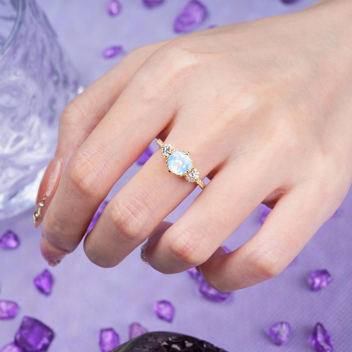 Luxurious and Dazzling 4 Prong Round Cut Moonstone Engagement Ring