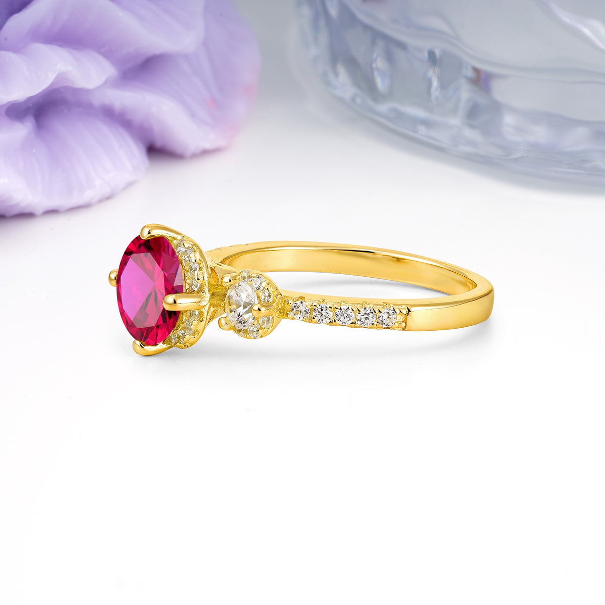 Luxurious and Dazzling 4 Prong Round Cut Ruby Engagement Ring - Additional view