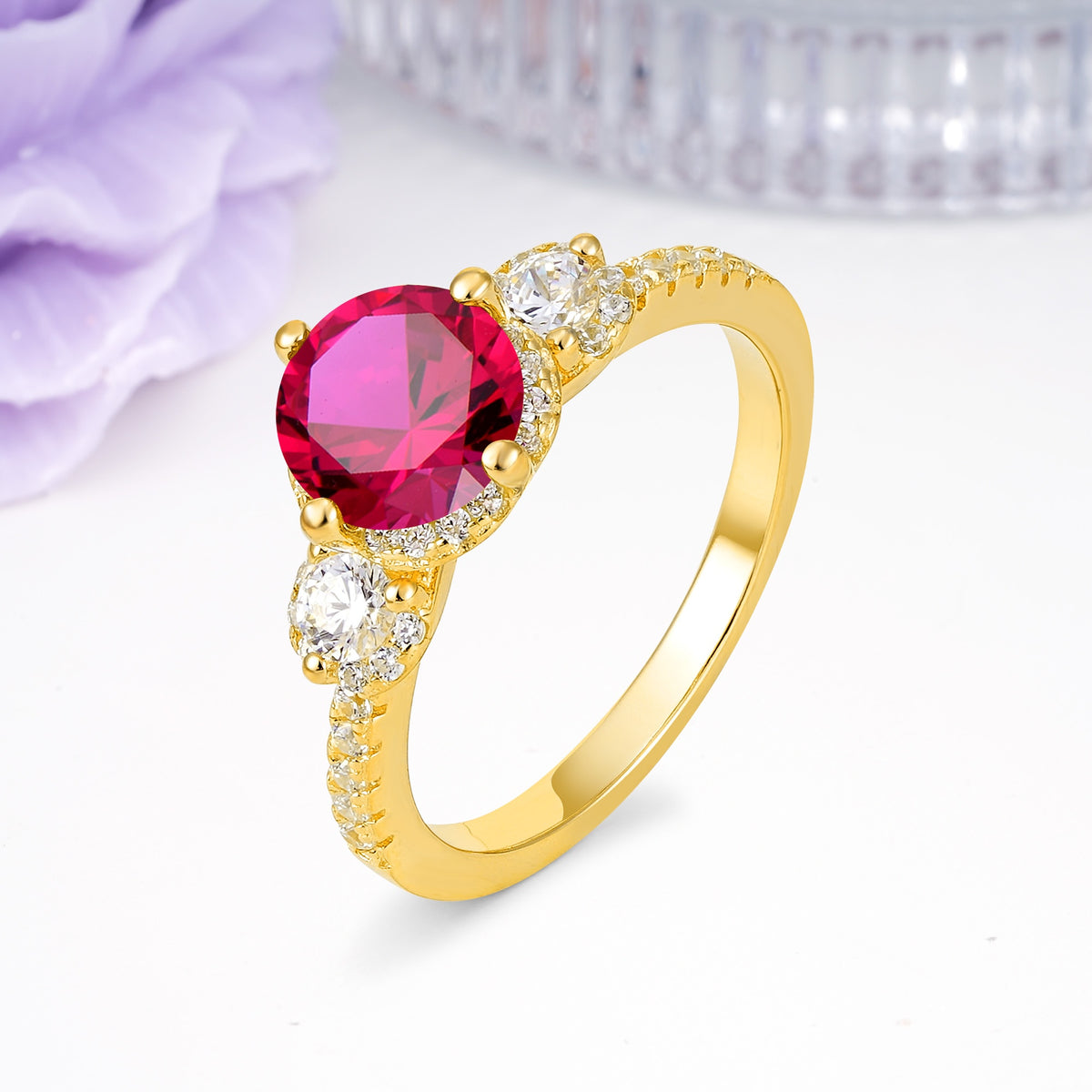 Luxurious and Dazzling 4 Prong Round Cut Ruby Engagement Ring - Additional view