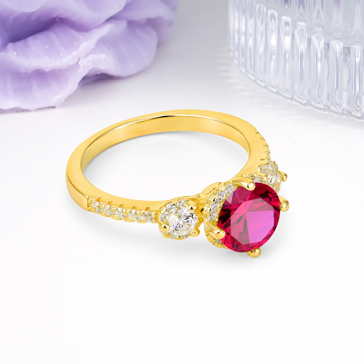 Luxurious and Dazzling 4 Prong Round Cut Ruby Engagement Ring - Additional view