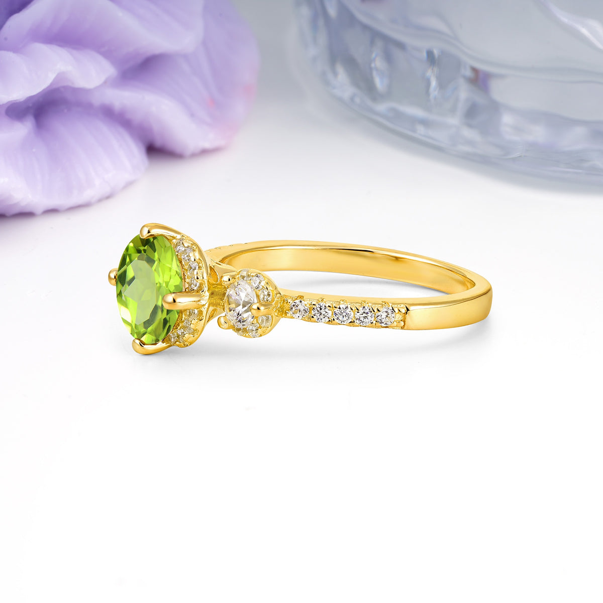 Luxurious and Dazzling 4 Prong Round Cut Peridot Engagement Ring - Additional view