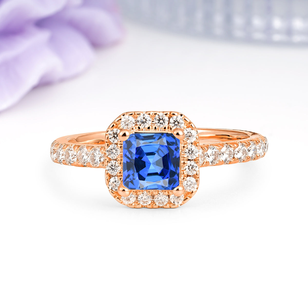 Classic Vintage 4 Prong Emerald Cut Sapphire Engagement Ring - Additional view