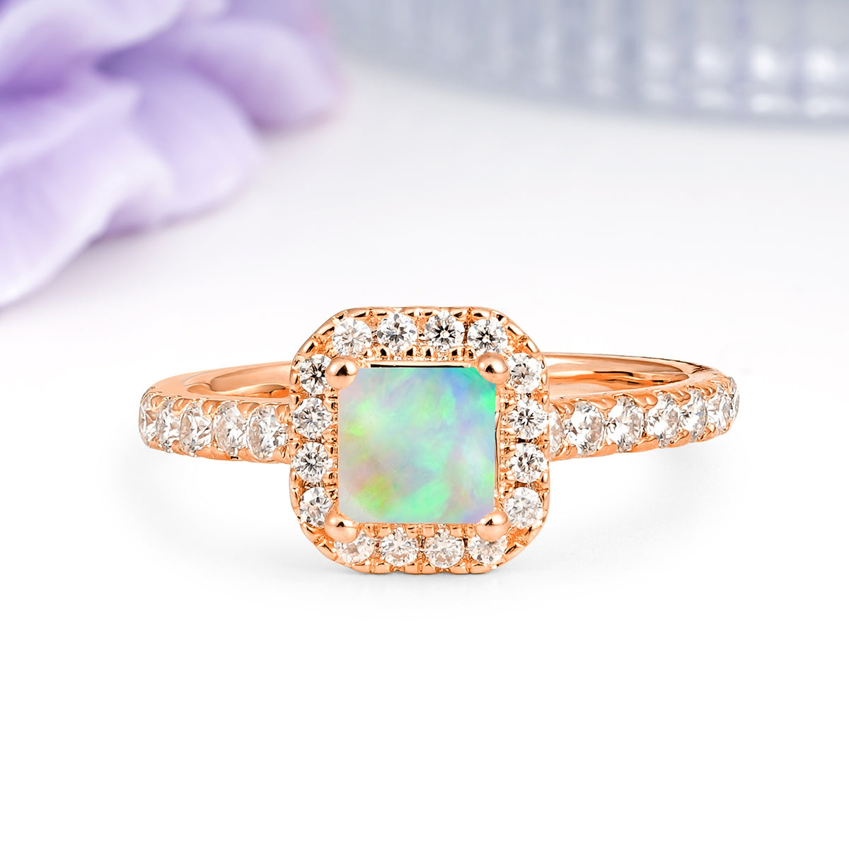 Classic Vintage 4 Prong Emerald Cut Fire Opal Engagement Ring - Additional view
