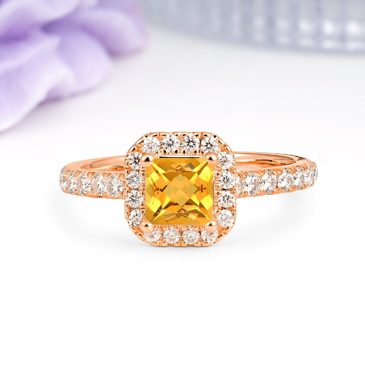 Classic Vintage 4 Prong Emerald Cut Citrine Engagement Ring - Additional view