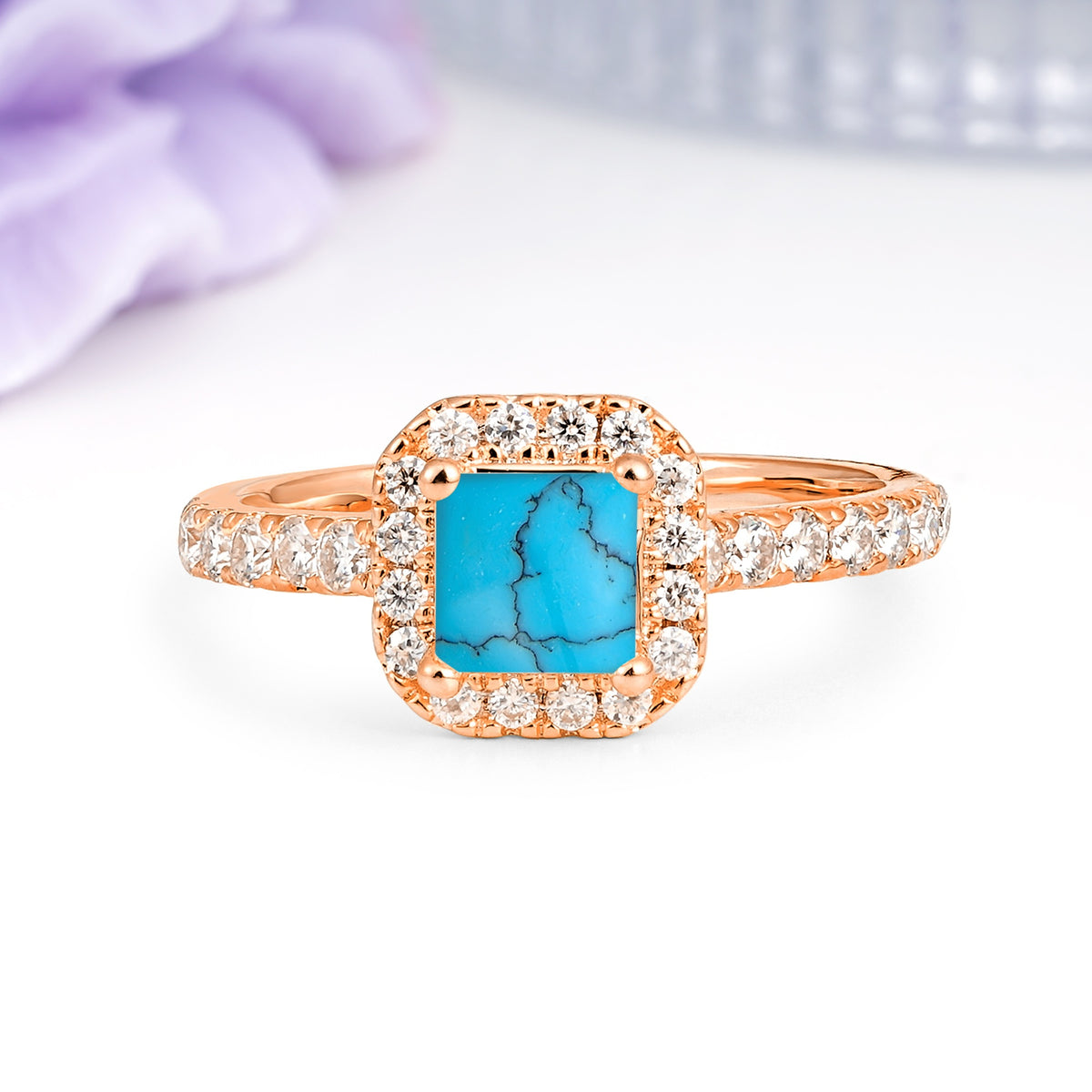 Classic Vintage 4 Prong Emerald Cut Turquoise Engagement Ring - Additional view