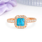 Classic Vintage 4 Prong Emerald Cut Turquoise Engagement Ring - Additional view