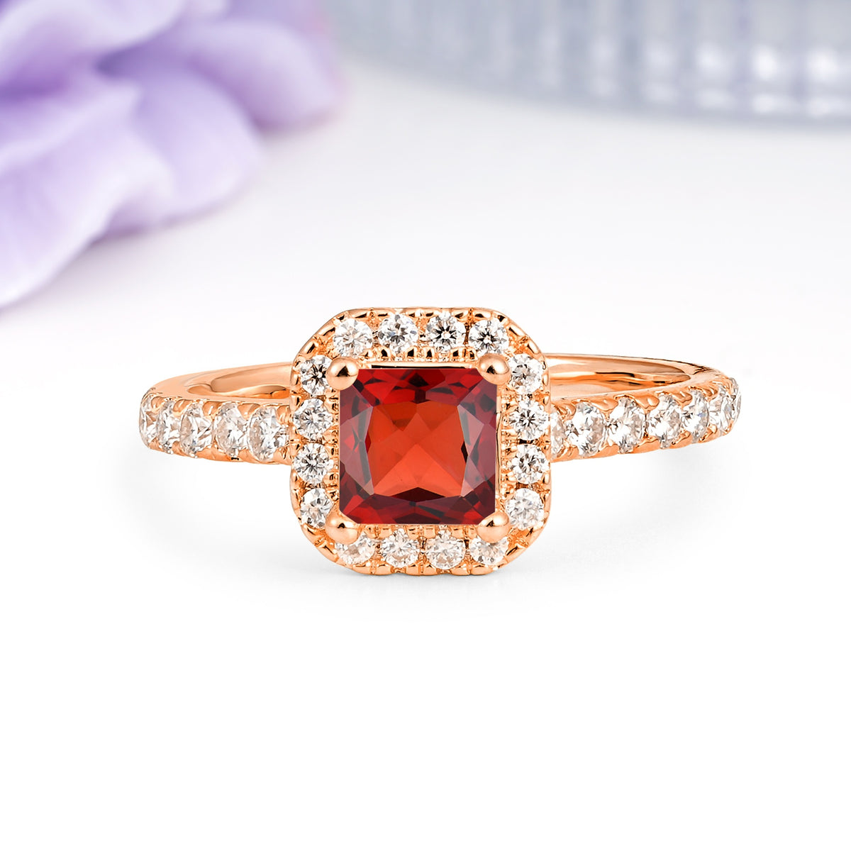 Classic Vintage 4 Prong Emerald Cut Garnet Engagement Ring - Additional view