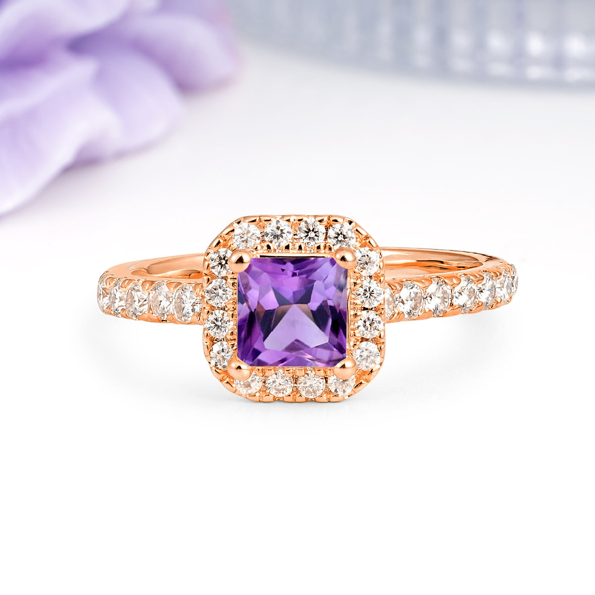 Classic Vintage 4 Prong Emerald Cut Amethyst Engagement Ring - Additional view