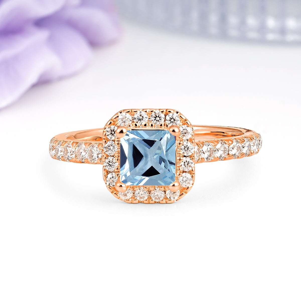 Classic Vintage 4 Prong Emerald Cut Aquamarine Engagement Ring - Additional view