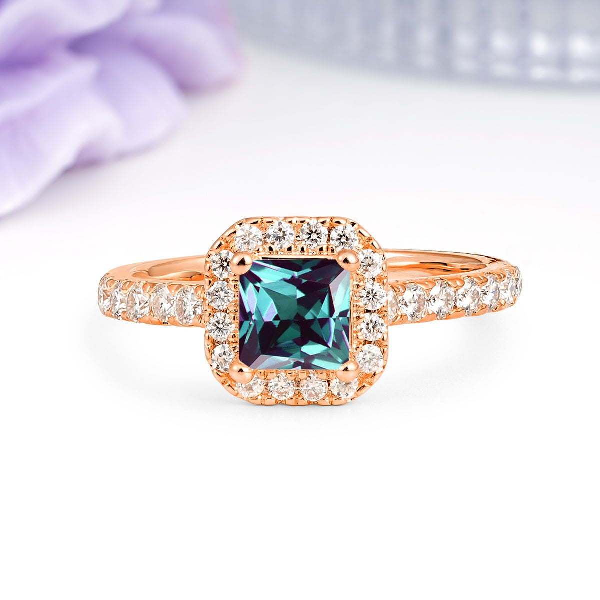 Classic Vintage 4 Prong Emerald Cut Alexandrite Engagement Ring - Additional view