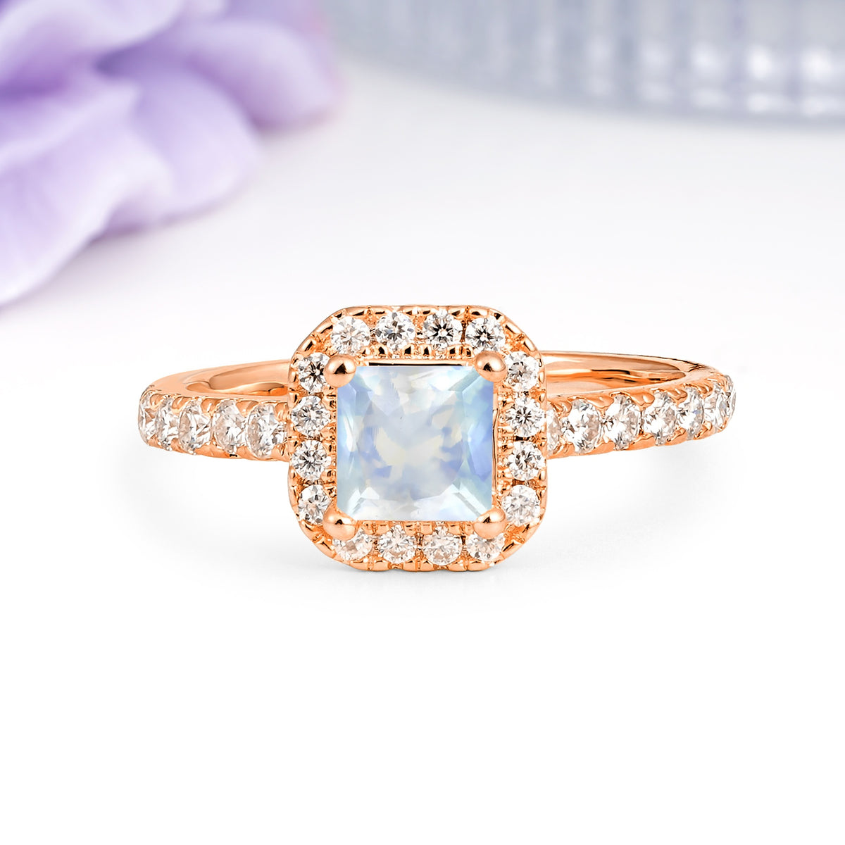 Classic Vintage 4 Prong Emerald Cut Moonstone Engagement Ring - Additional view
