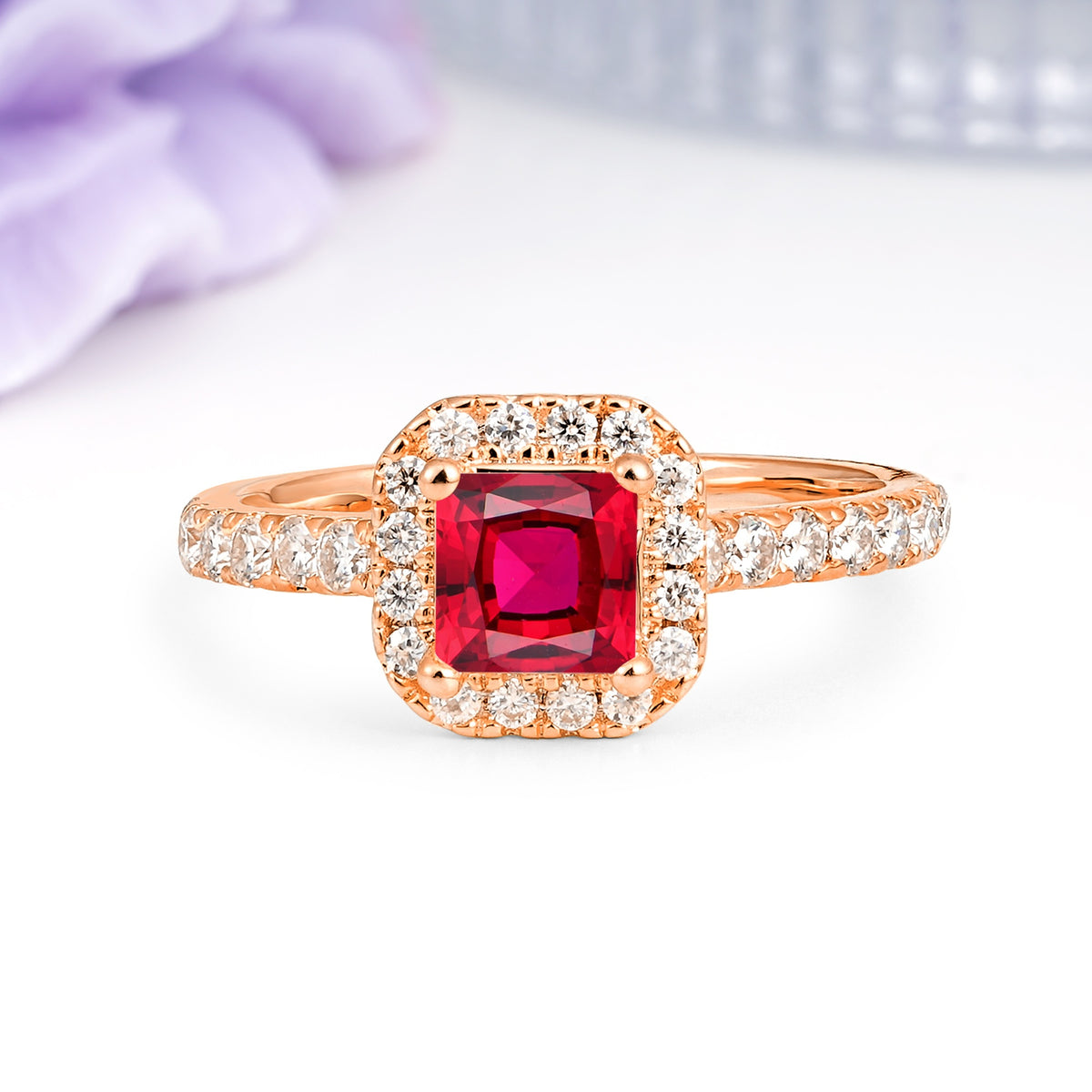 Classic Vintage 4 Prong Emerald Cut Ruby Engagement Ring - Additional view
