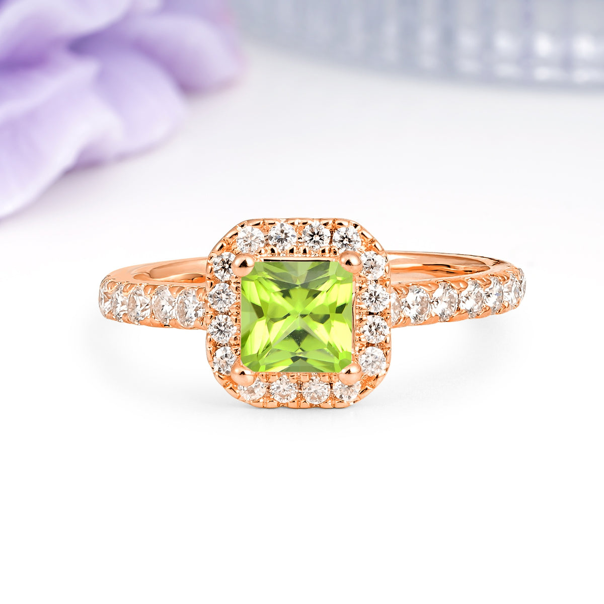 Classic Vintage 4 Prong Emerald Cut Peridot Engagement Ring - Additional view