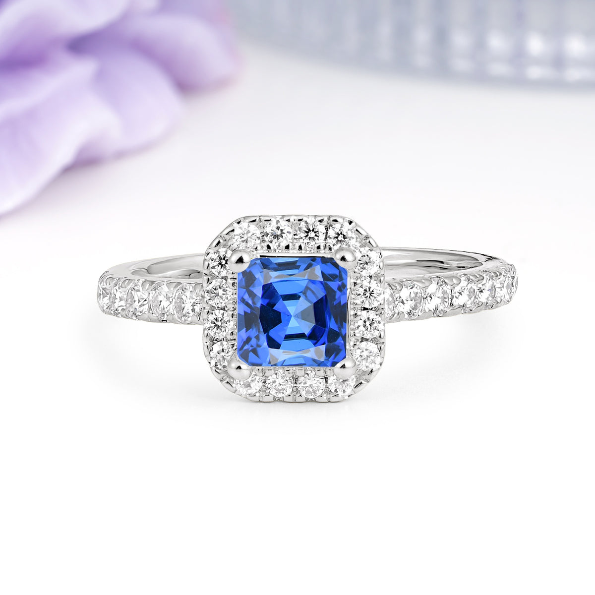 Classic Vintage 4 Prong Emerald Cut Sapphire Engagement Ring - Additional view