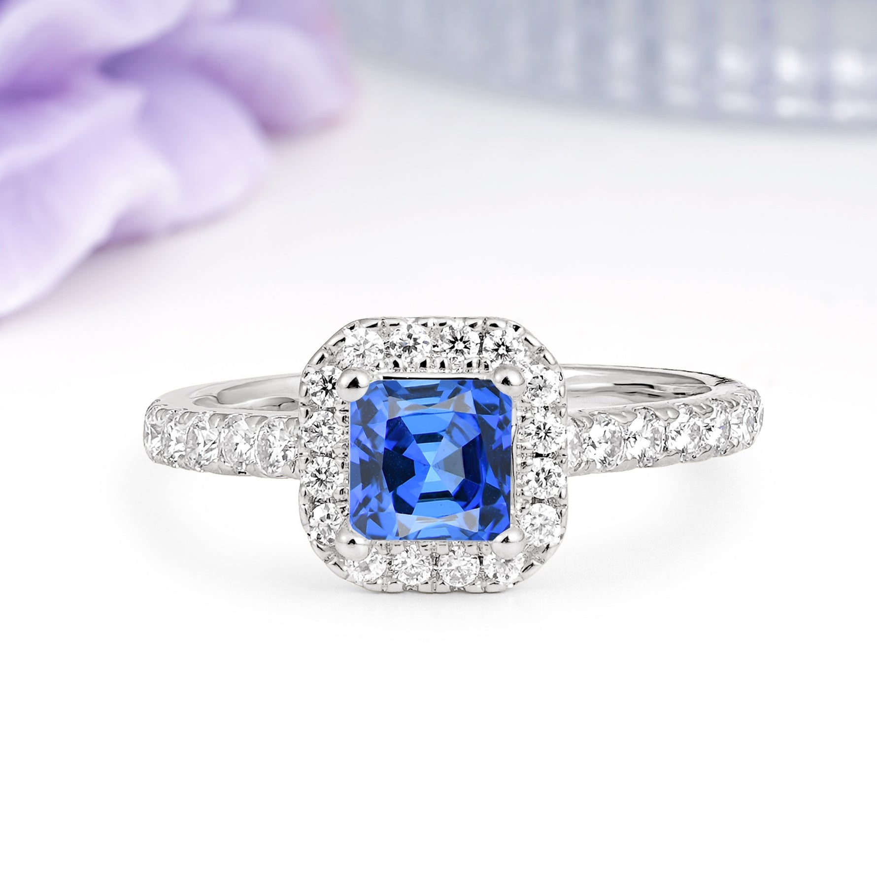 Classic Vintage 4 Prong Emerald Cut Sapphire Engagement Ring - Additional view