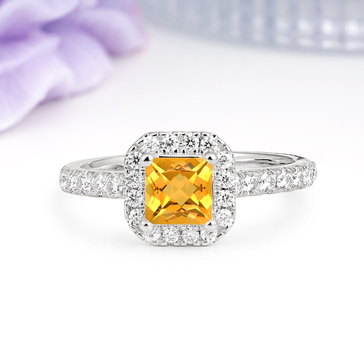 Classic Vintage 4 Prong Emerald Cut Citrine Engagement Ring - Additional view