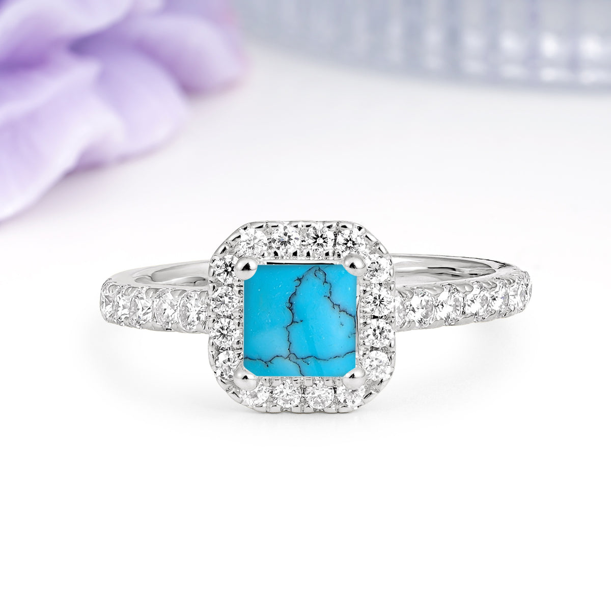 Classic Vintage 4 Prong Emerald Cut Turquoise Engagement Ring - Additional view
