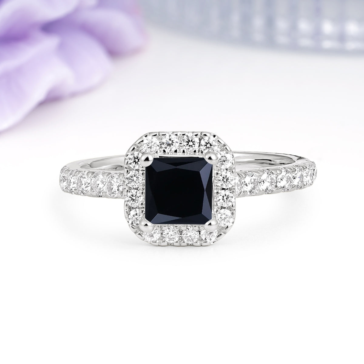 Classic Vintage 4 Prong Emerald Cut Black Onyx Engagement Ring - Additional view