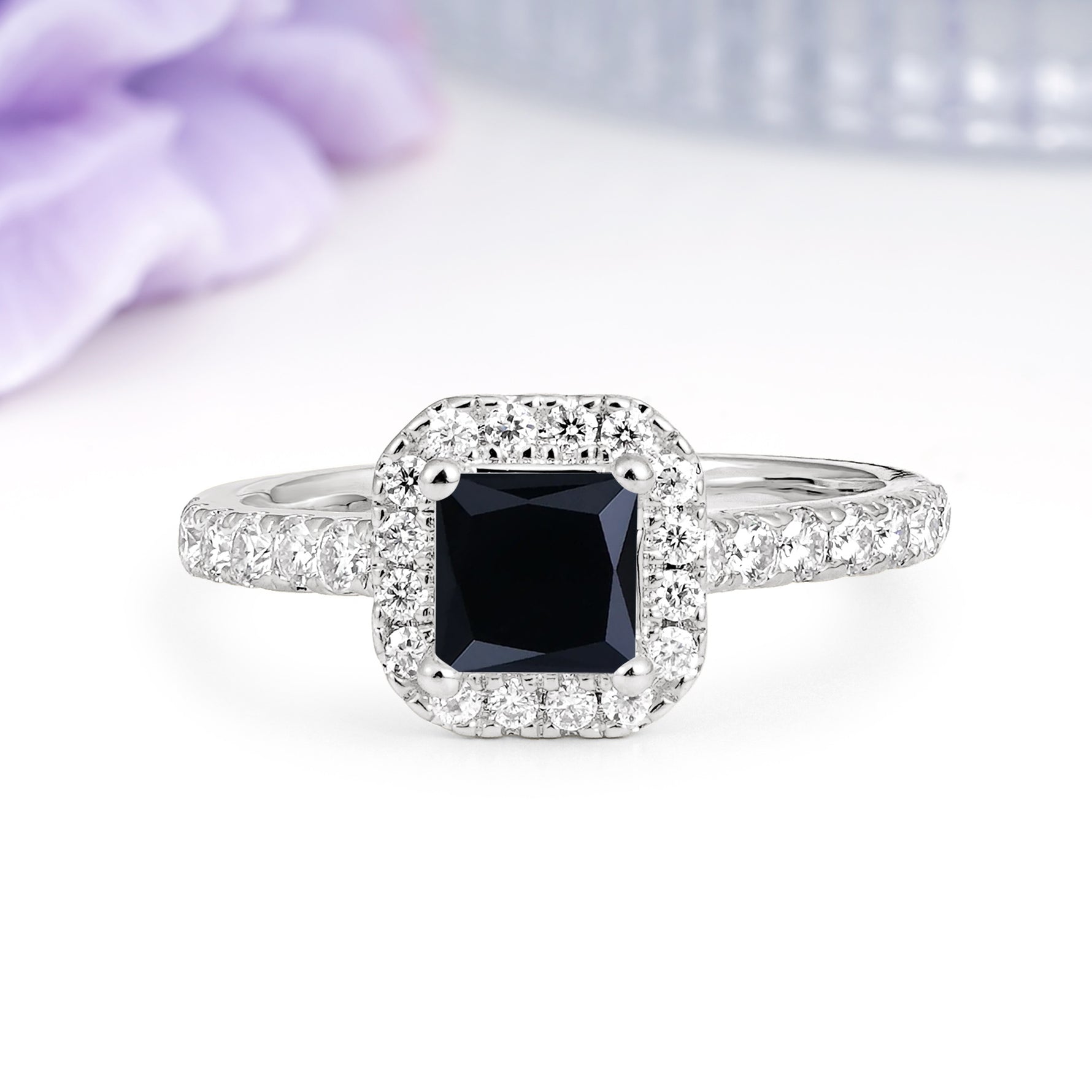 Classic Vintage 4 Prong Emerald Cut Black Onyx Engagement Ring - Additional view